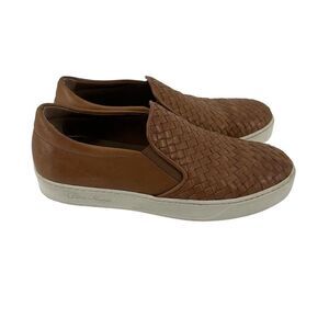 Peter Nappi Leather Sneakers Brown Basket Weave Leather Vibram Sole Size 38 US 8